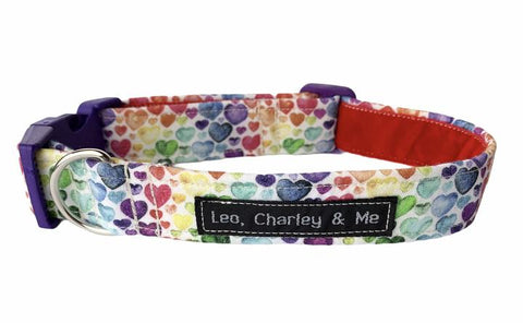 Watercolour hearts dog collar